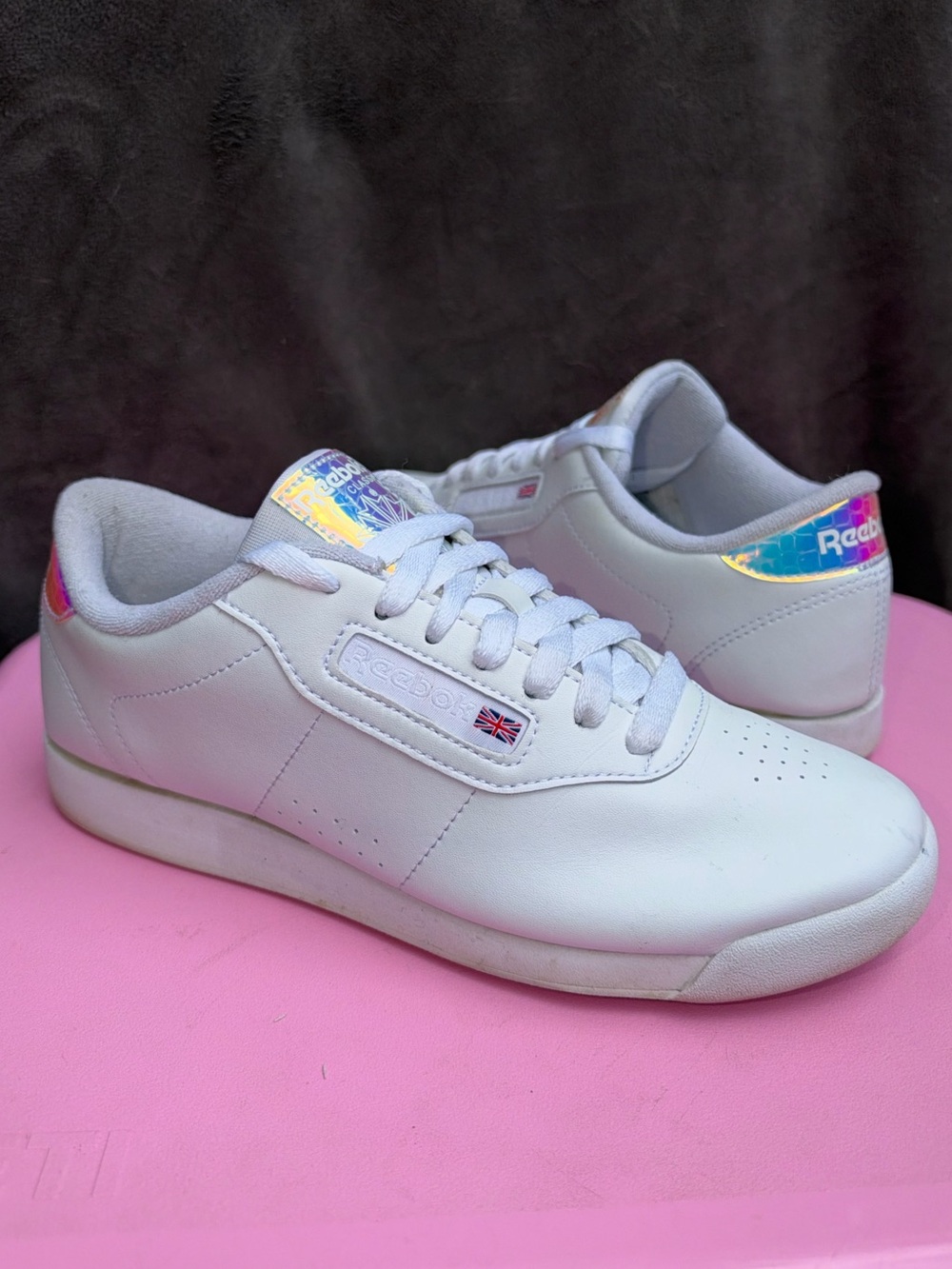 Reebok Princess Triple White Iridescent Sneakers – Women’s 7.5